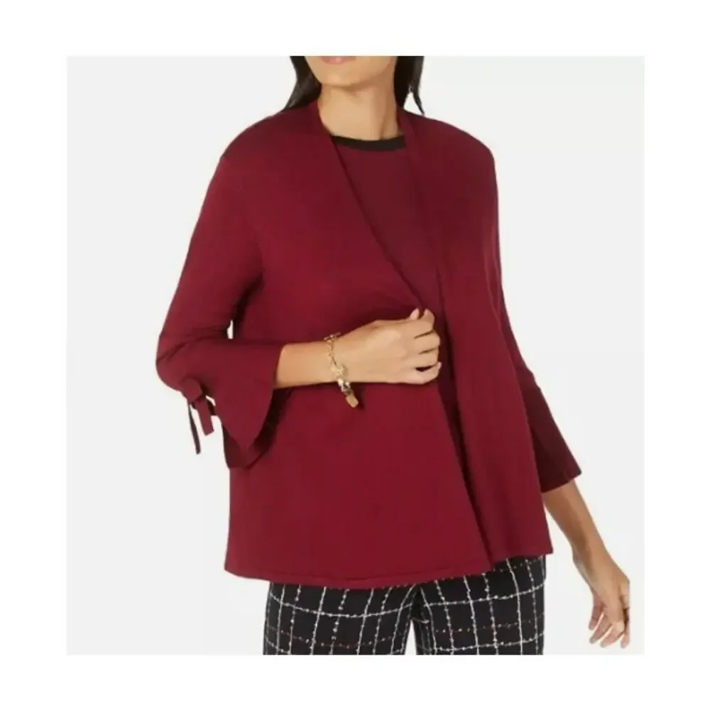 ALFANI Red Bell Sleeve Open Cardigan Sweater